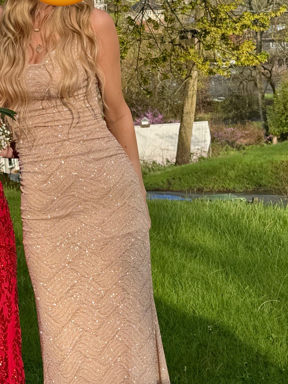Elegant Sequined Beige Evening Dress